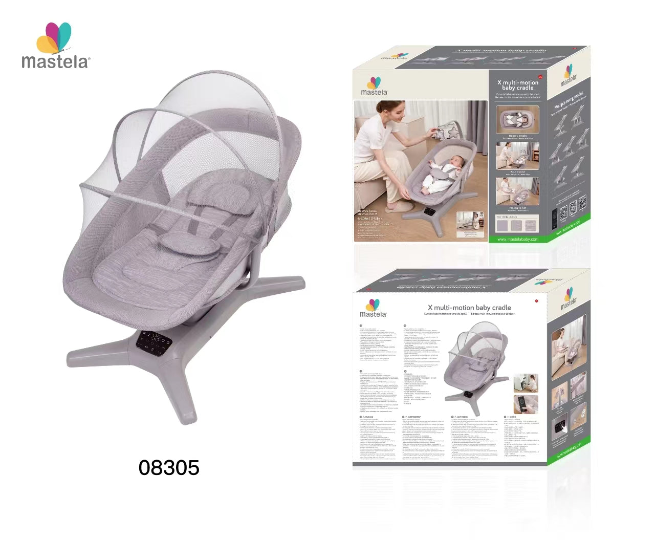 Mastela Swing X multi-motion baby cradle Lite Grey Birth to 36M - Open Box
