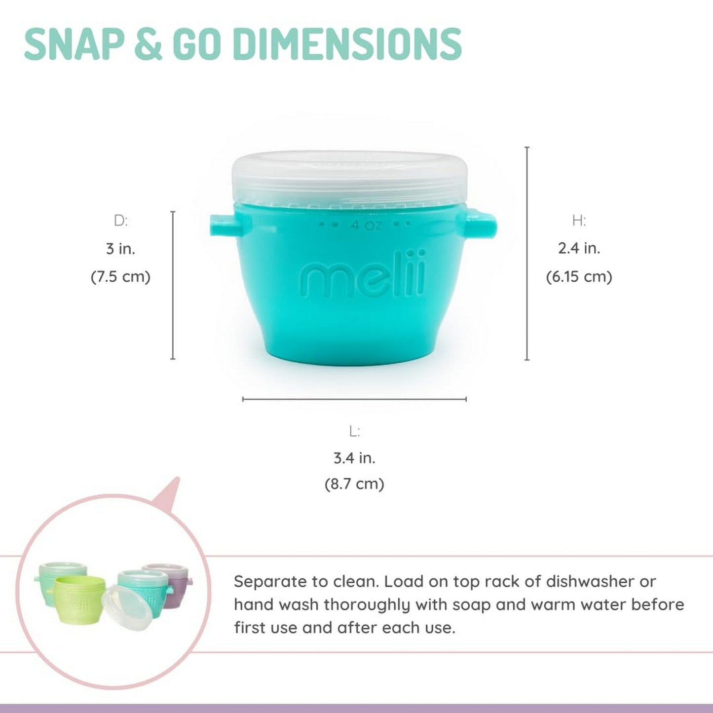 Melii SILICONE Snap & Go Pods (4oz) - 4 piece set Multicolor - 3 to 24 Months