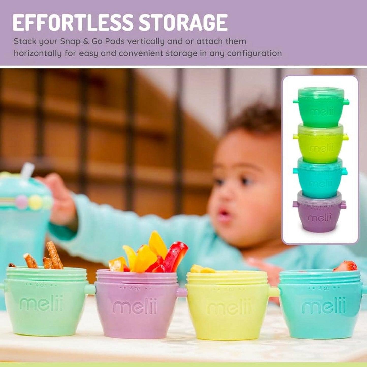 Melii SILICONE Snap & Go Pods (4oz) - 4 piece set Multicolor - 3 to 24 Months