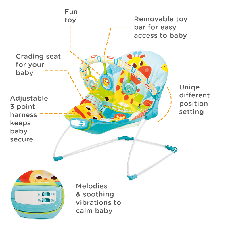 Mastela Music Vibrations Bouncer JUNGLE 1 Birth+ to 6M