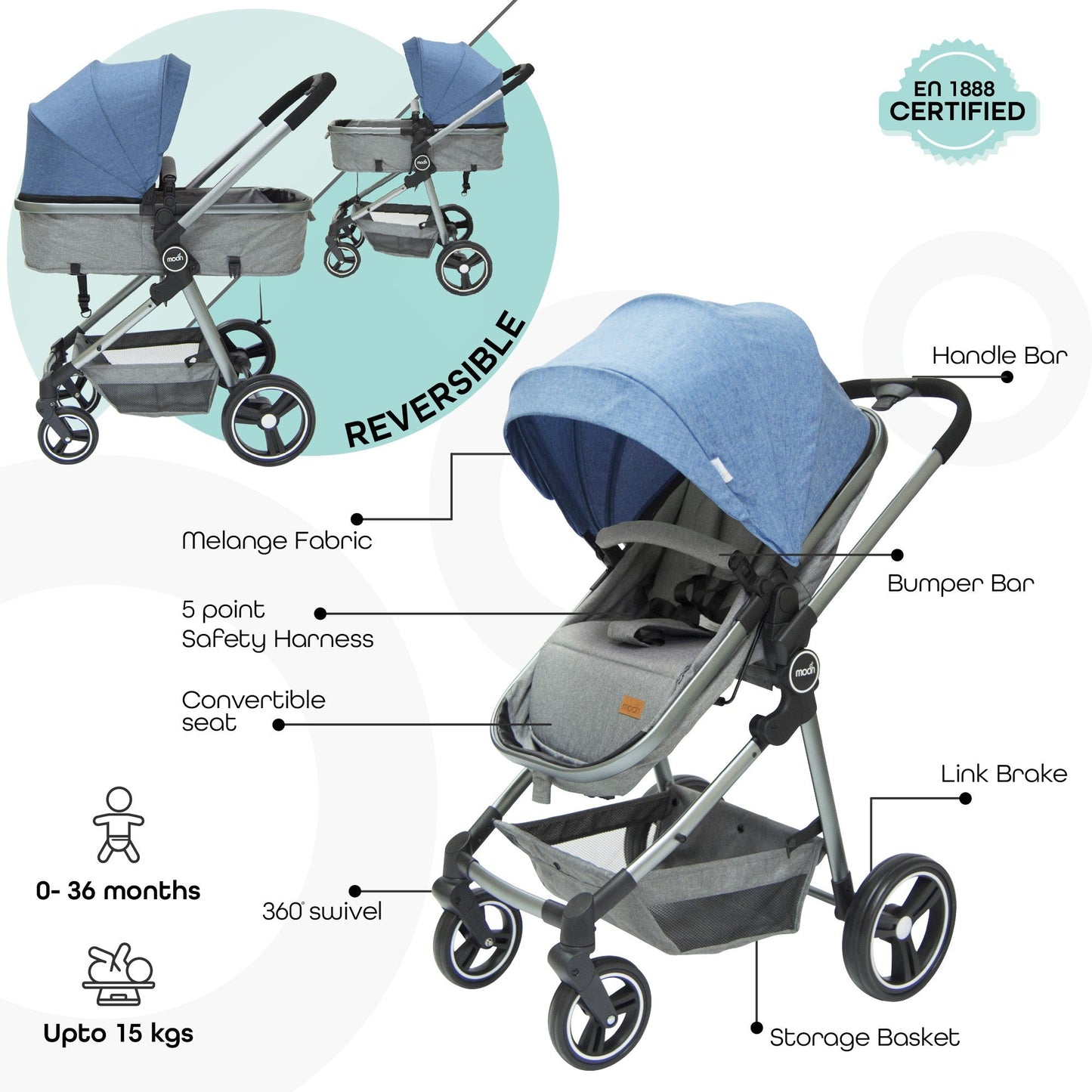 Moon Pro - 2in1 Stroller Birth to 15 kg