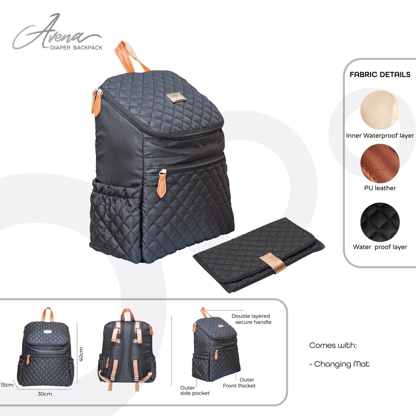 Moon Avena Diaper Bags Dark Grey Birth to Adult - Open Box MNNDBMT02-1