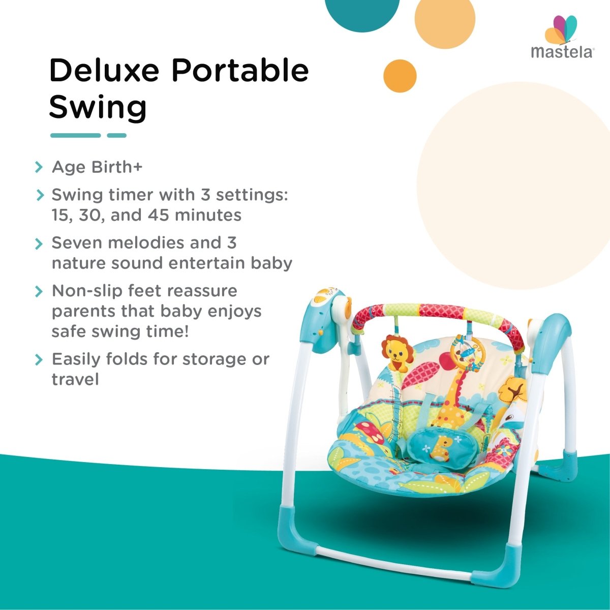 Mastela Deluxe Portable Swing Aqua Birth+ to 6M