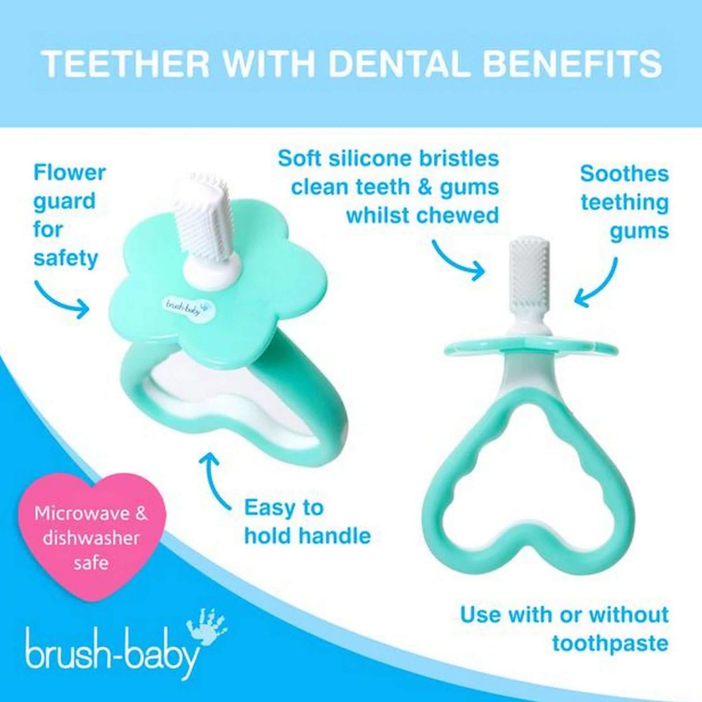 Brush Baby White & Teal My First brush & Teether Set || Birth+ to 18months - Toys4All.in