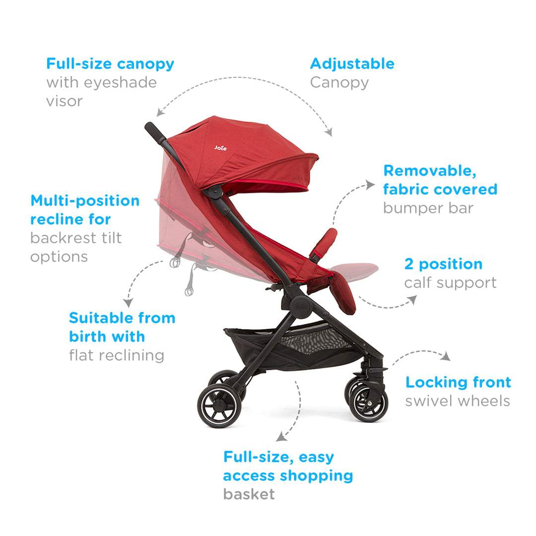 Joie Pact W/ Rc & Adpt & Tb Cranberry Color Stroller || Birth+ to 36months - Toys4All.in