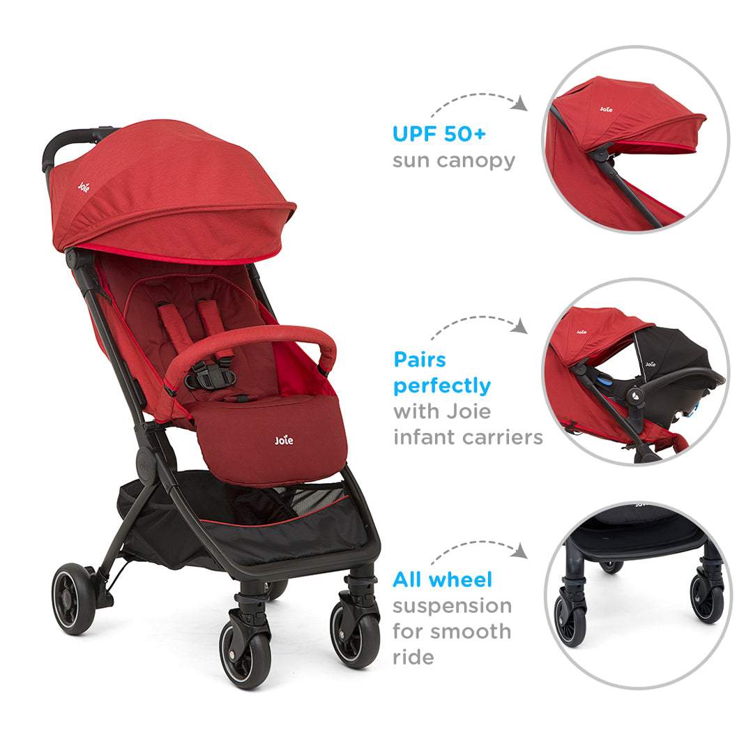 Joie Pact W/ Rc & Adpt & Tb Cranberry Color Stroller || Birth+ to 36months - Toys4All.in