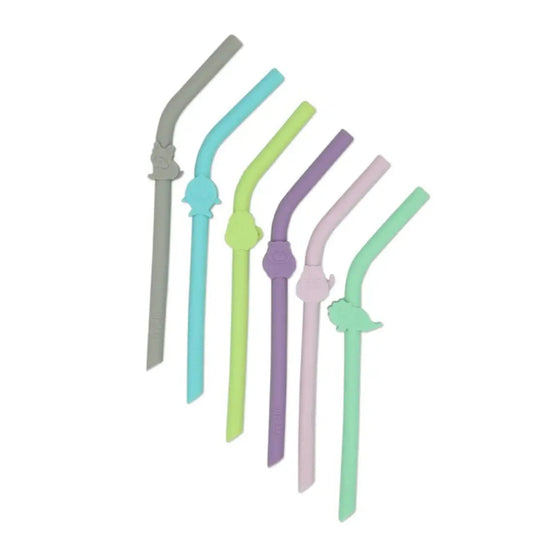 Silicone Animal Straws - Set of 6 with Cleaning Brush