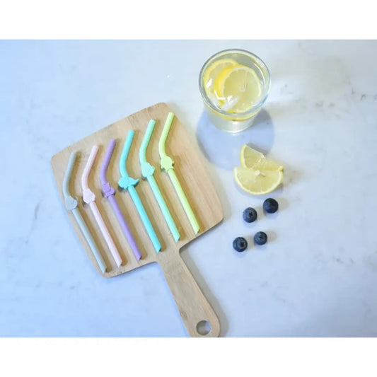 Silicone Animal Straws - Set of 6 with Cleaning Brush