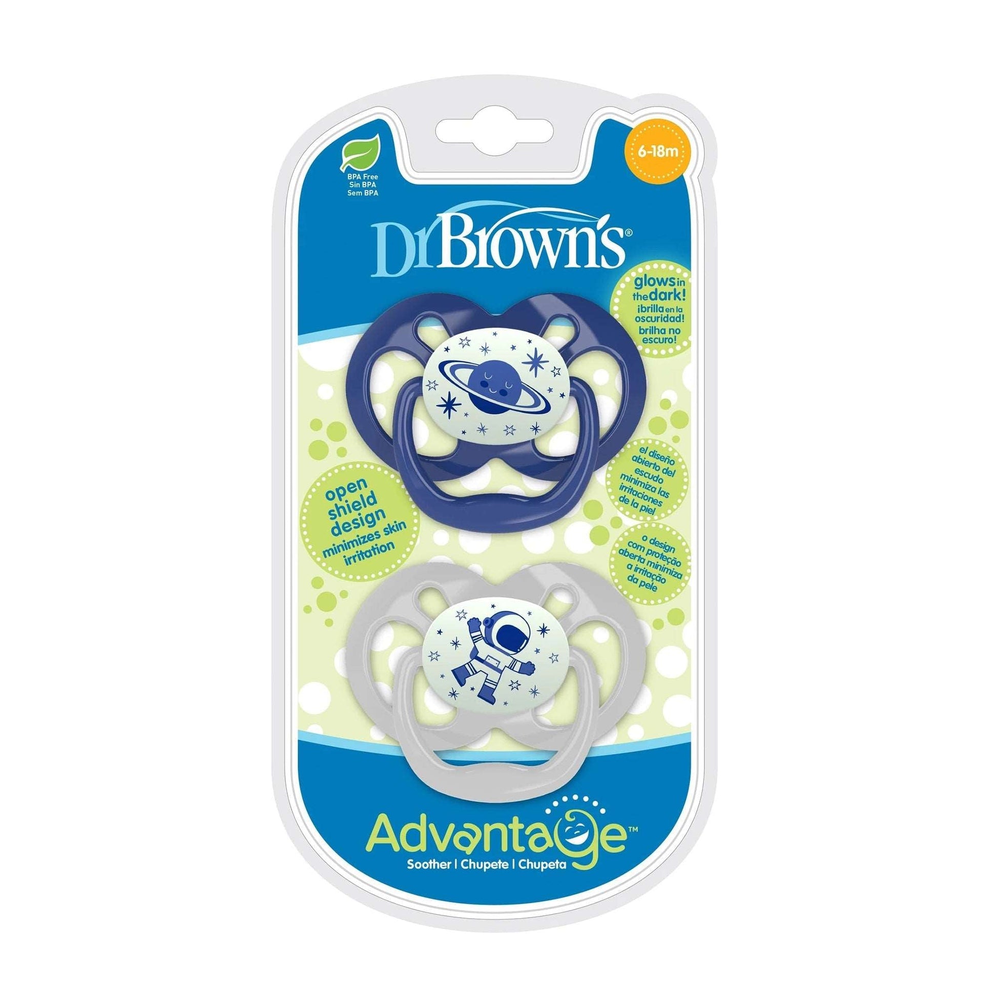 Dr. Brown Blue Advantage Pacifiers || Stage 2 ||  Glow in the Dark || Pack of 2 || 6Months to 12months - Toys4All.in