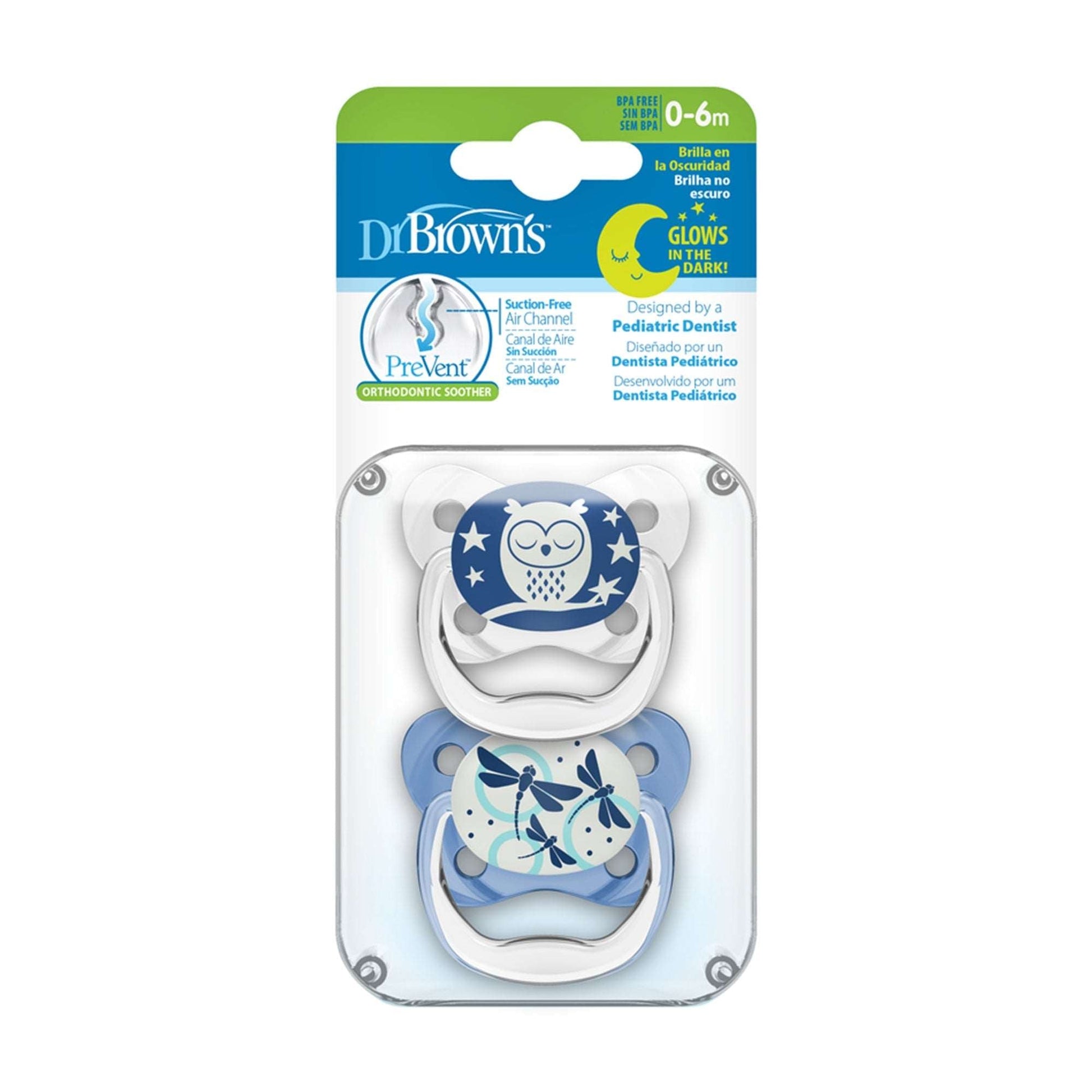 Dr. Brown Blue PreVent Glow in the Dark Butterfly Shield Soother || Stage-1 || Birth+ to 6months - Toys4All.in