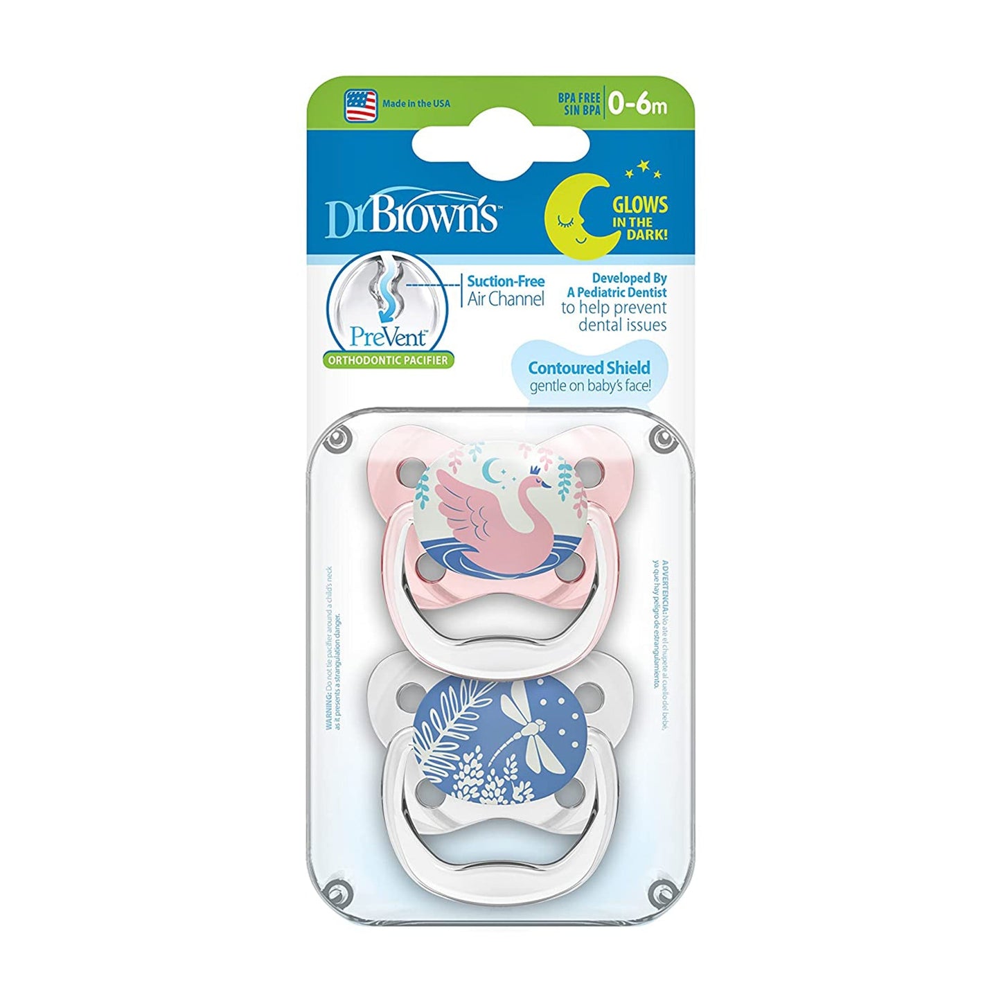 Dr. Brown Pink PreVent Glow in the Dark Butterfly Shield Soother || Stage-1 || Used for Birth+ to 6months - Toys4All.in