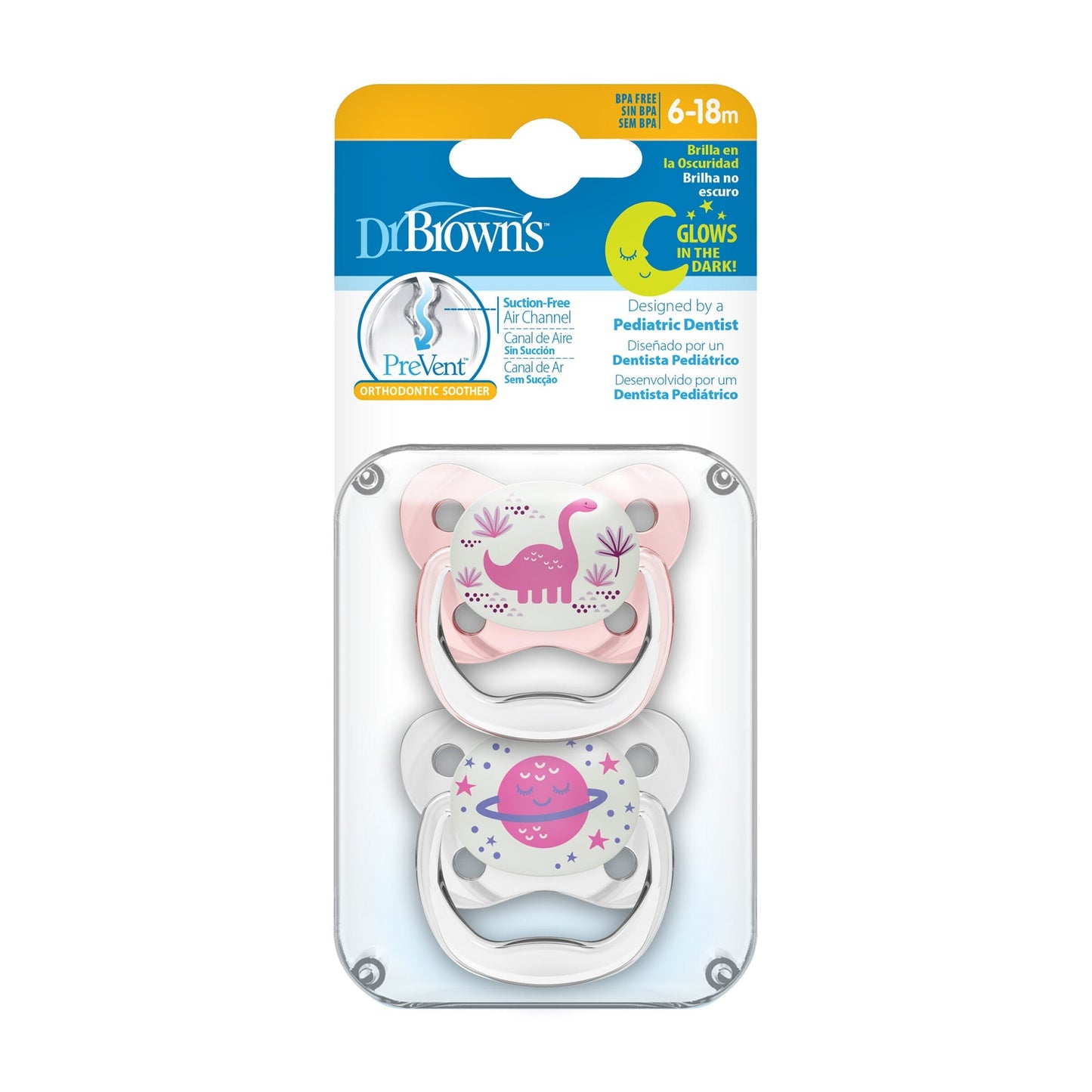 Dr. Brown Pink PreVent Glow in the Dark Butterfly Shield Soother || Stage-2 || Used for 6months to 18months - Toys4All.in
