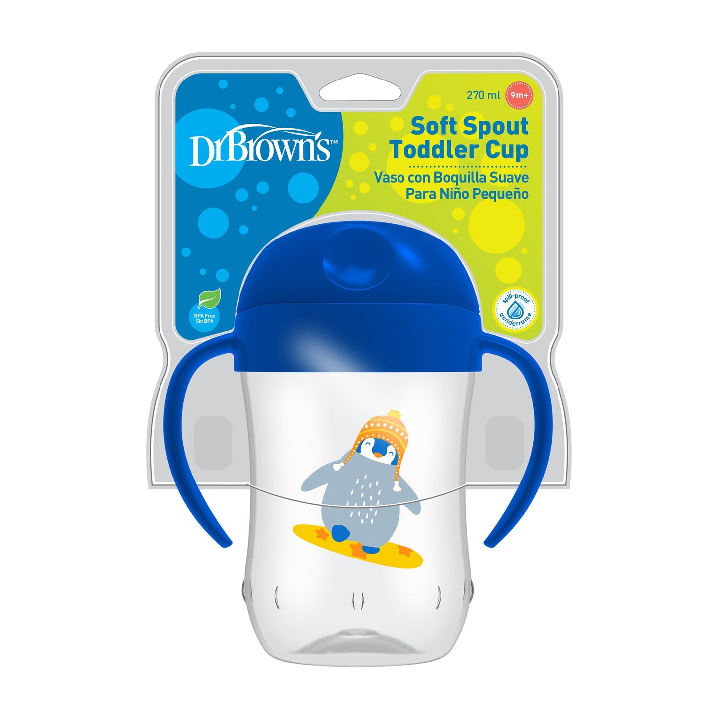 Dr. Brown Soft-Spout Toddler Cup || Fashion-Blue Penguin || Used for 9months to 24months - Toys4All.in