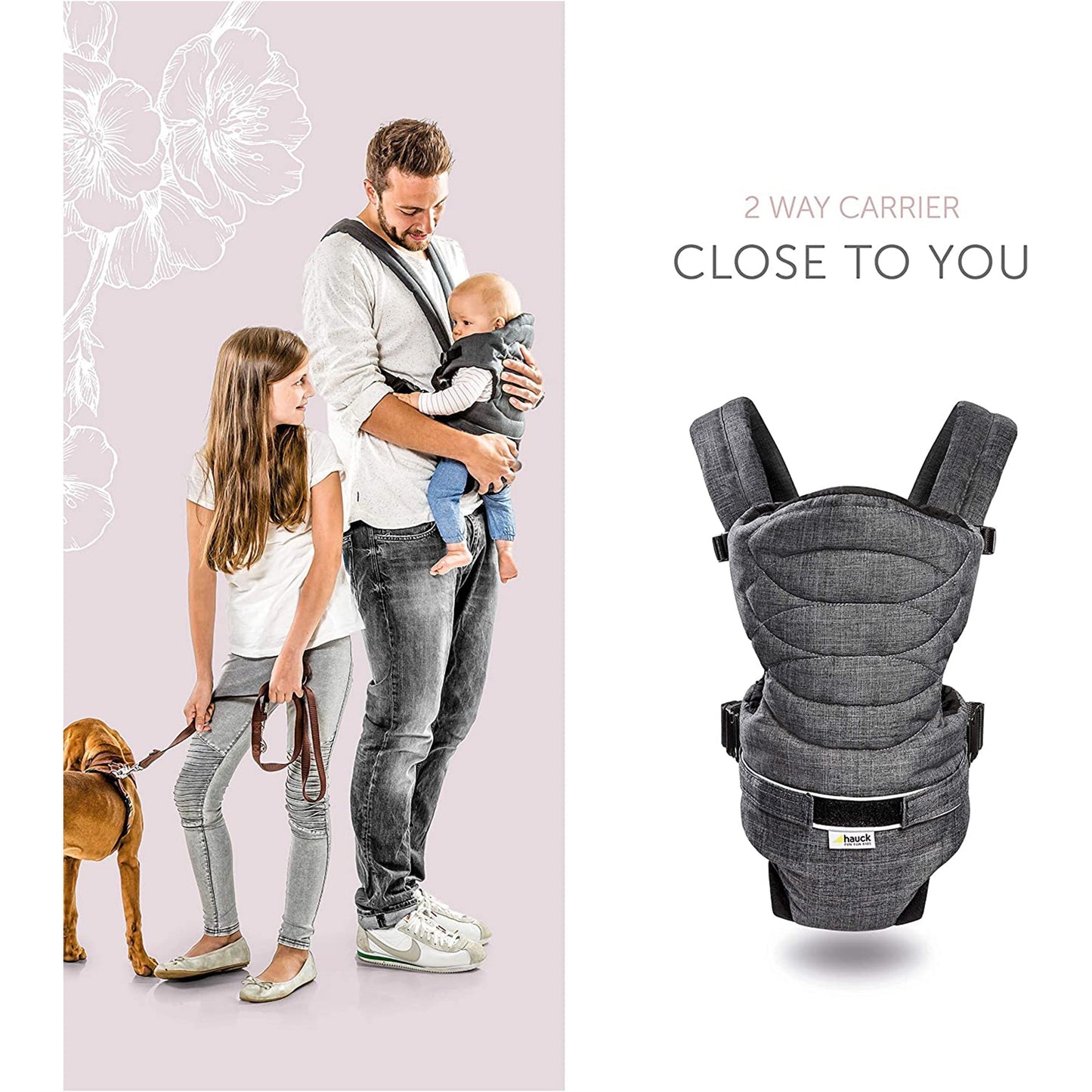 Hauck 2 Way Carrier Infant carrier | Fashion Melange Charcoal | Used for Birth+ to 9M - Toys4All.in