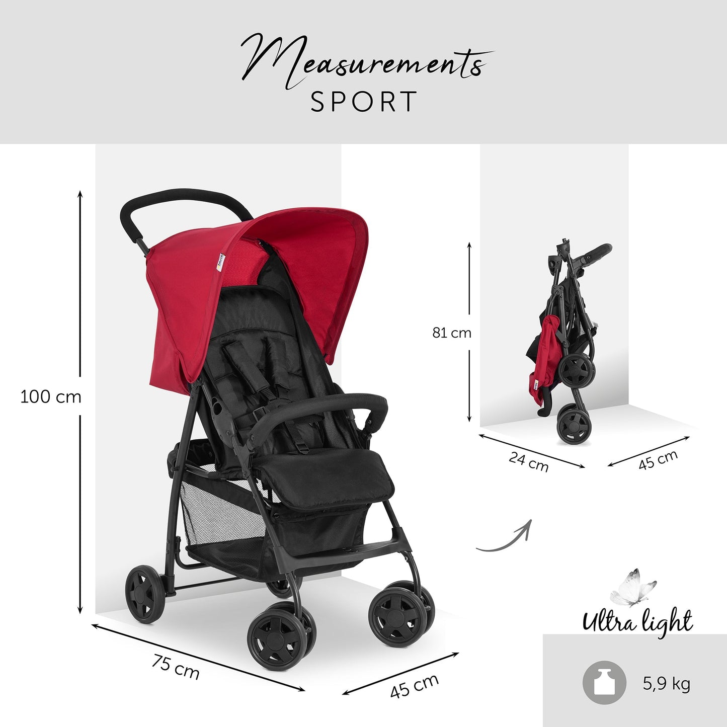 Hauck Red Color Sport Stroller || Birth+ to 36months - Toys4All.in