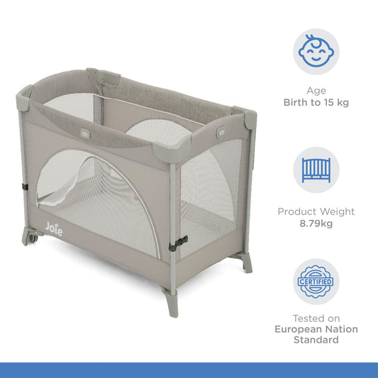 Joie Kubbie Sleep Playard || Fashion - Satellite || Birth+ to 36months || Distress Box - Toys4All.in