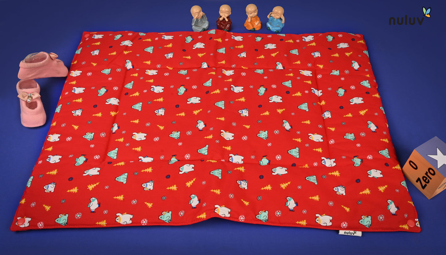 Red Diaper Changing Mat ( plastic base with 3 diaper mats ) 100 % Organic Cotton with Antimicrobial Finish - Toys4All.in