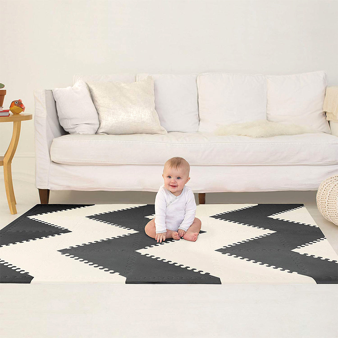 Skip Hop Black & Cream Color Playspot Geo Foam Tiles || Birth+ to 24months || Distress Box - Toys4All.in