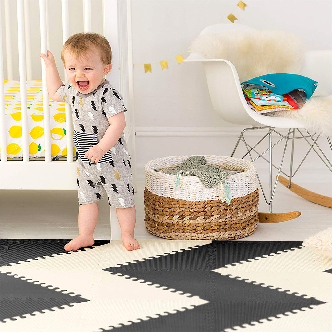 Skip Hop Black & Cream Color Playspot Geo Foam Tiles || Birth+ to 24months || Distress Box - Toys4All.in