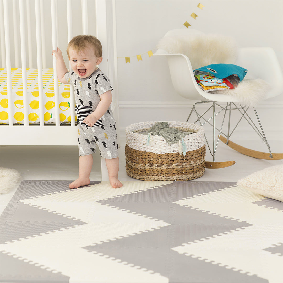 Skip Hop Grey & Cream Playspot Geo Foam Tiles || Birth+ to 24months - Toys4All.in