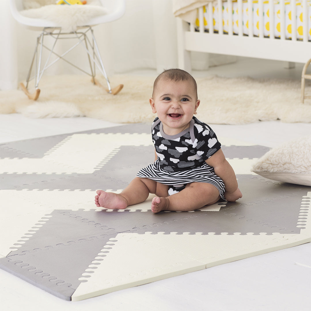Skip Hop Grey & Cream Playspot Geo Foam Tiles || Birth+ to 24months - Toys4All.in