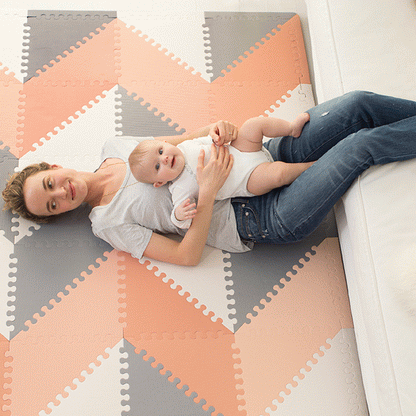 Skip Hop Grey & Peach Playspot Geo Foam Tiles || Birth+ to 24months - Toys4All.in