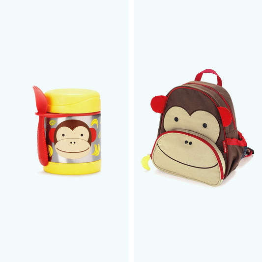 Skip Hop Zoo Little Kid Backpack Monkey & Skip Hop Zoo Insulated Little Kid Food Jar Monkey - Toys4All.in