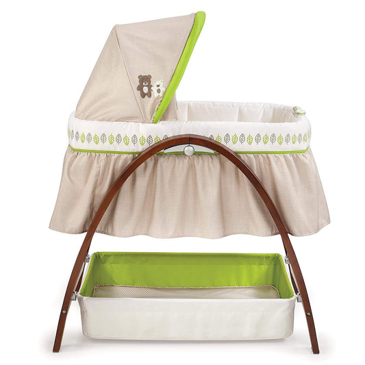 Summer Infant Bentwood Bassinet With Motion || Fashion-White & Green || Used for Birth+ to 6months - Toys4All.in
