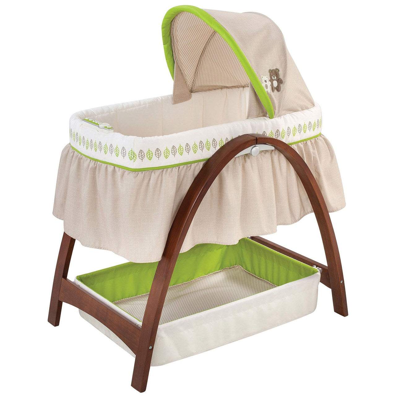 Summer Infant Bentwood Bassinet With Motion || Fashion-White & Green || Used for Birth+ to 6months - Toys4All.in