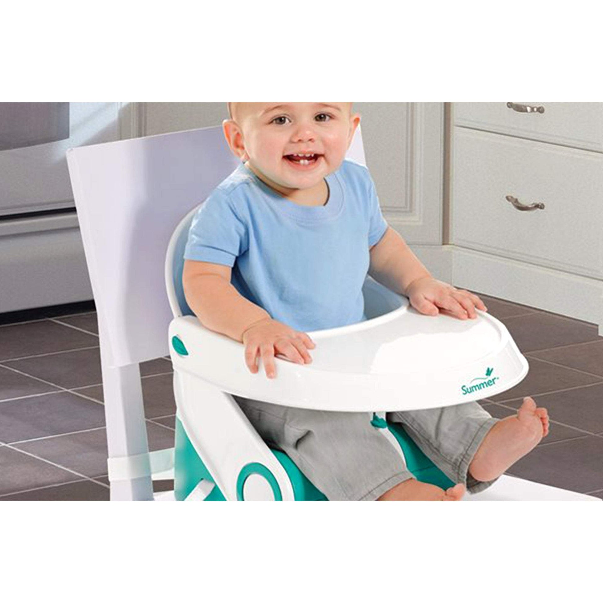 Summer Infant Sit 'N Style Fold Up Booster (1L) Teal & White (6M to 18M) | Distress Box - Toys4All.in