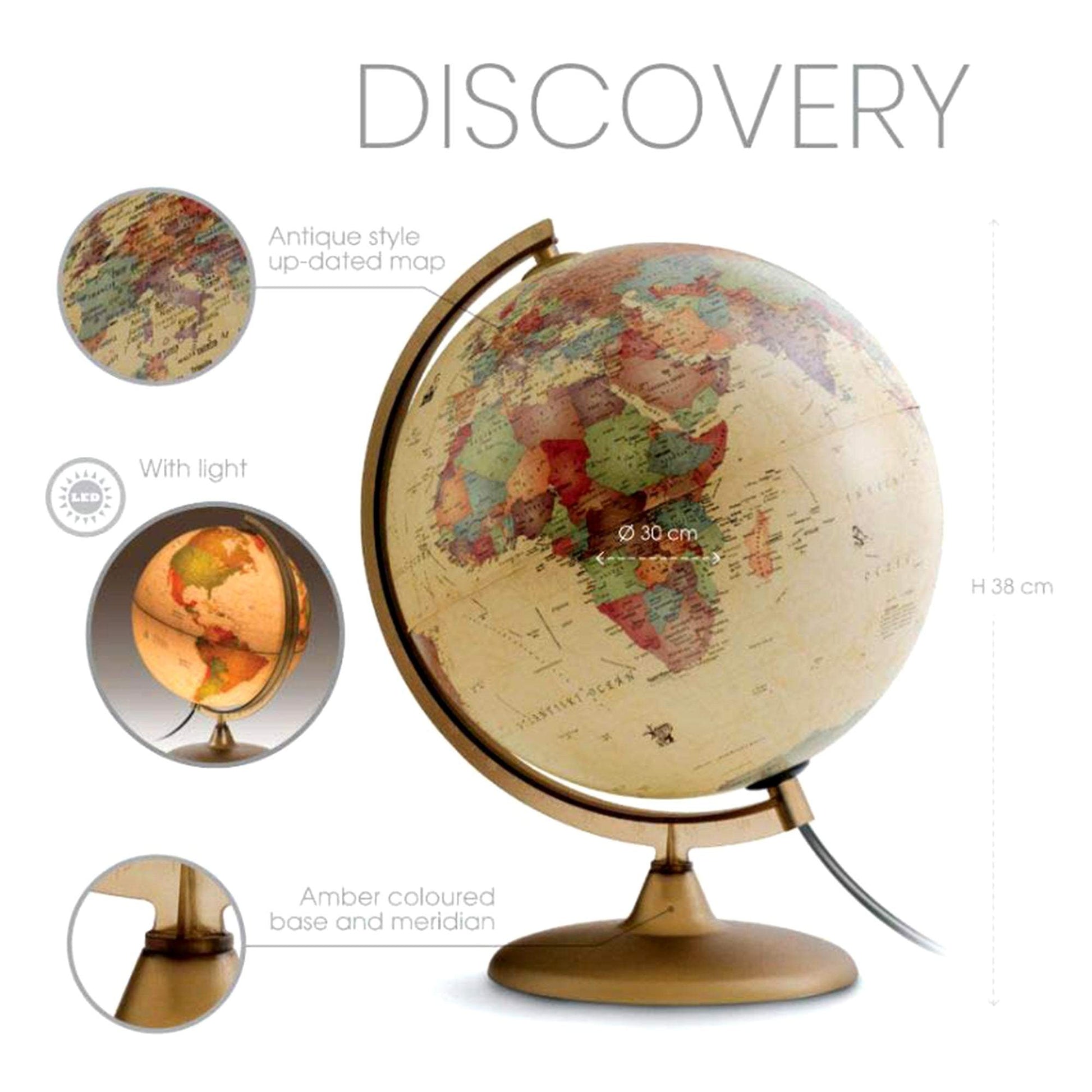 Tecnodidattica Discovery Illuminated & Revolving Globe Antique Style 5M To 4Y - Toys4All.in