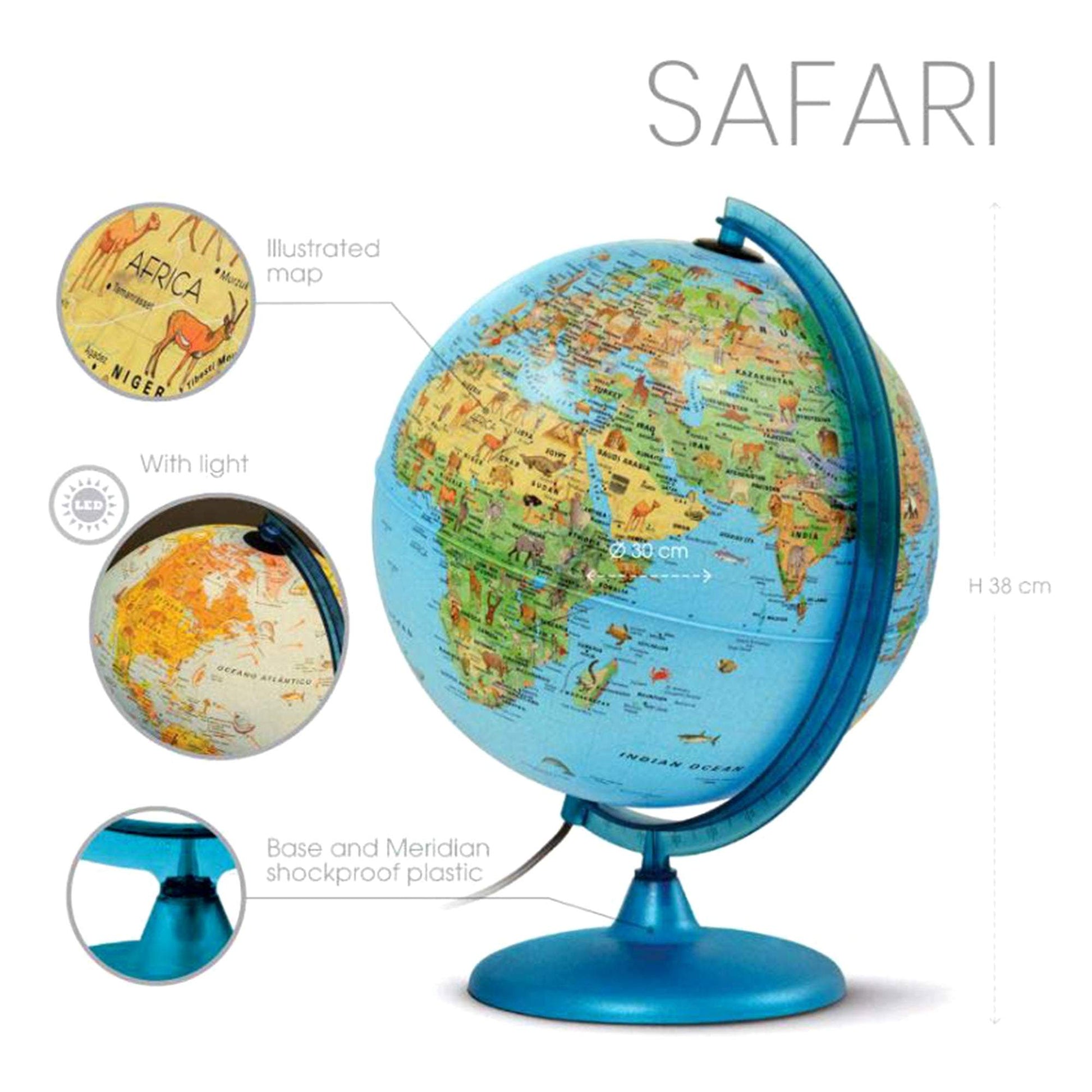 Tecnodidattica Safari Illuminated & Revolving Globe Blue 5M To 4Y - Toys4All.in